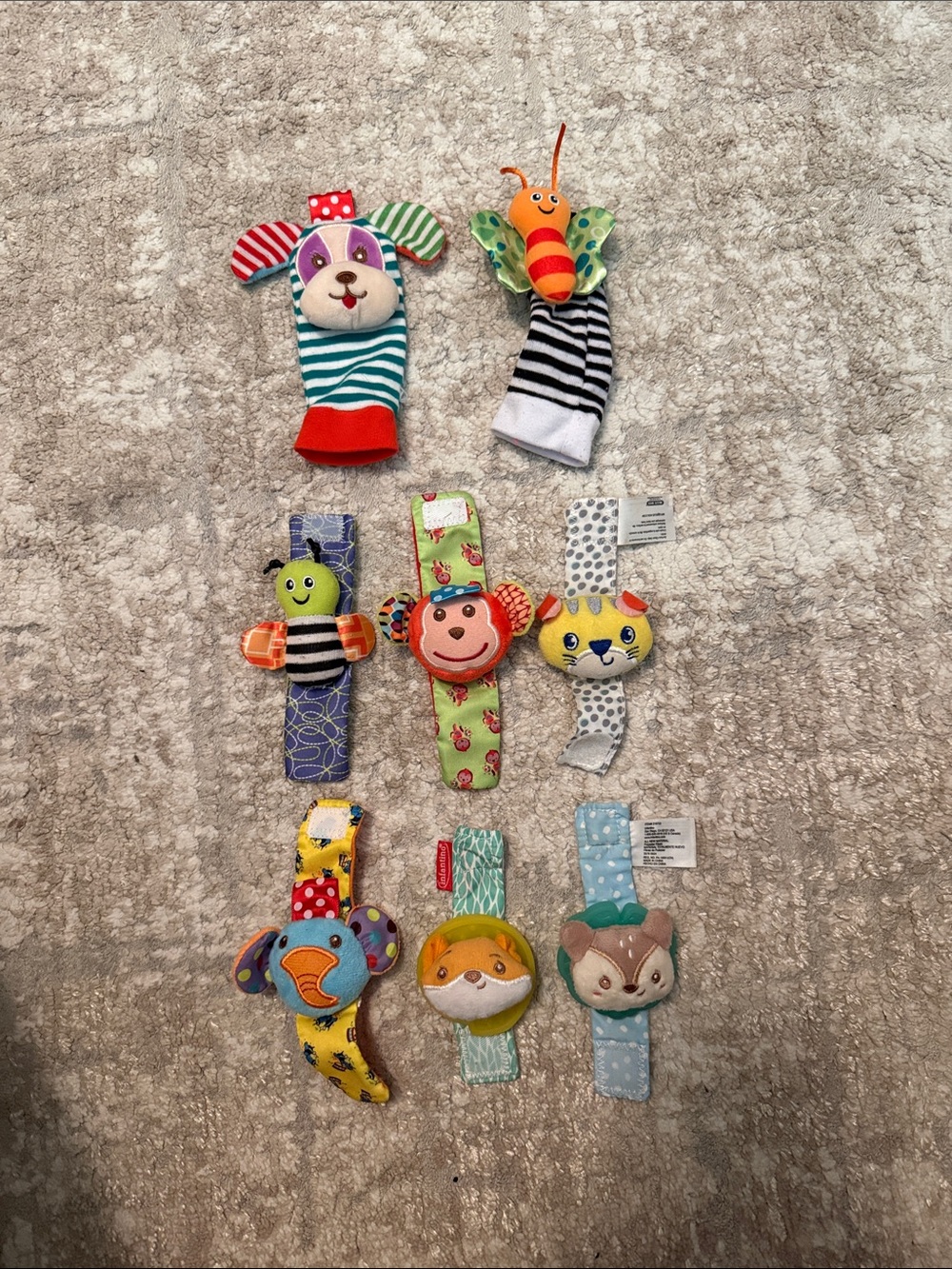 Colorful Animal Wrist Rattles Set - Multicolor Plush Baby Toy Pack set of 8